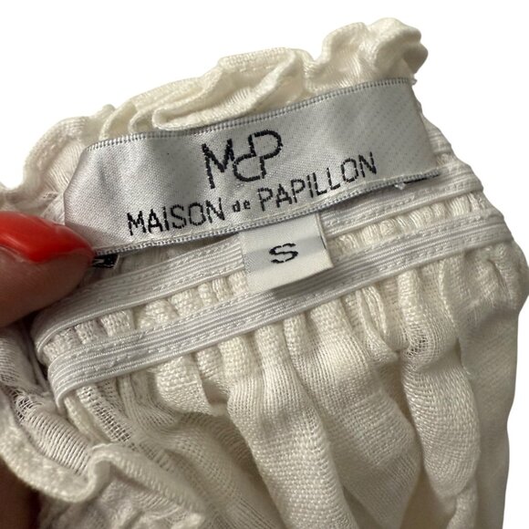 Maison de Papillon NYC Ivory Checkered Linen Strapless Top Womens Size Small - Picture 2 of 4